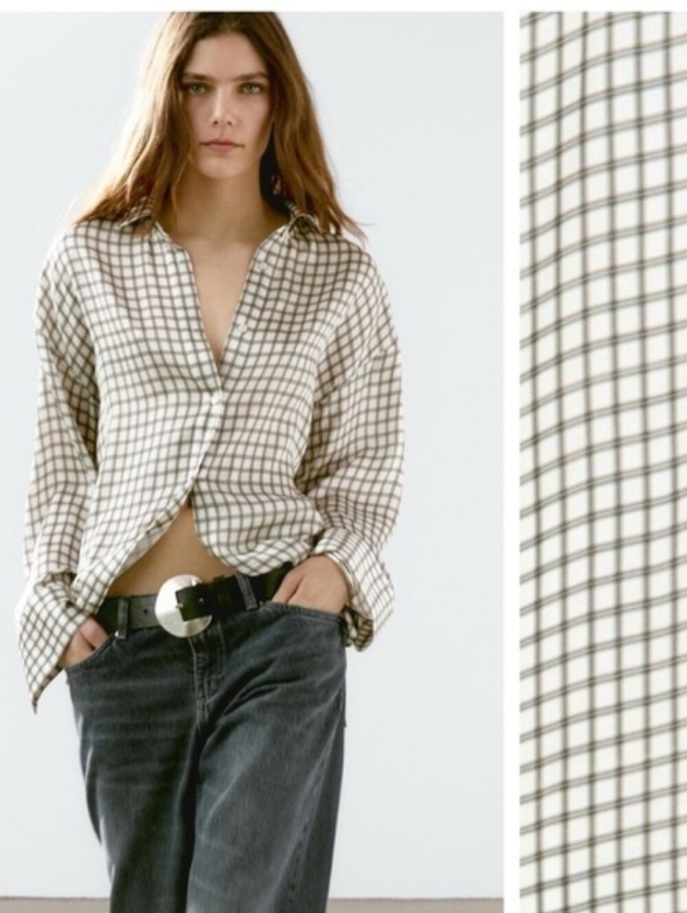 Massimo Dutti Check Print Flowy Oversized Blouse  Size XS